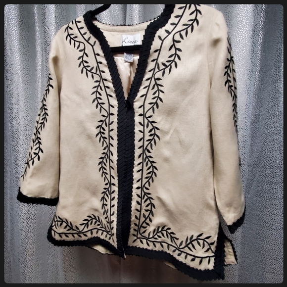 Linea by Louis Dellâ Olio Womens Jacket Linen Embroidered One Button - Picture 4 of 7